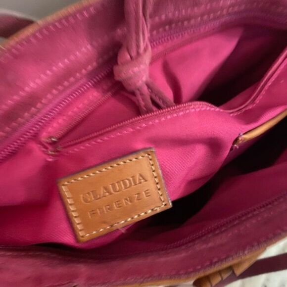 Claudia Firenze Italian Made Coffee Brown Leather with Pink Suede Tote - Picture 11 of 11